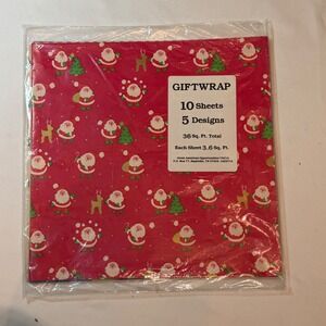 Vintage Christmas Gift Wrap 10 Sheets 5 Designs Santa Trees 36 Sq Ft New